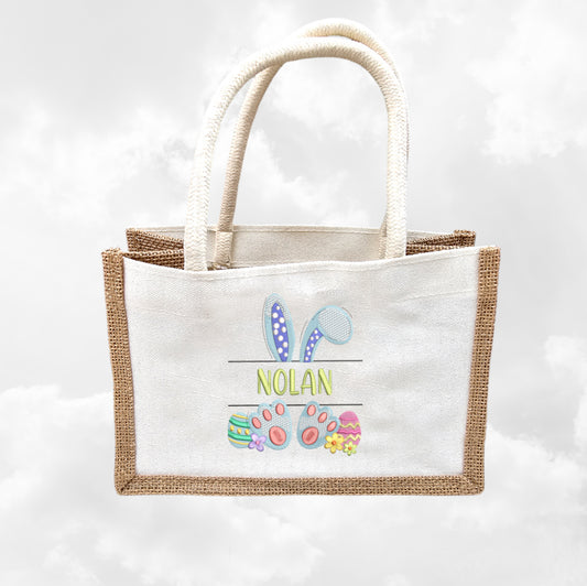 Petit Sac en Jute 23cm Personnalisé | Pâques | Œufs Garçon