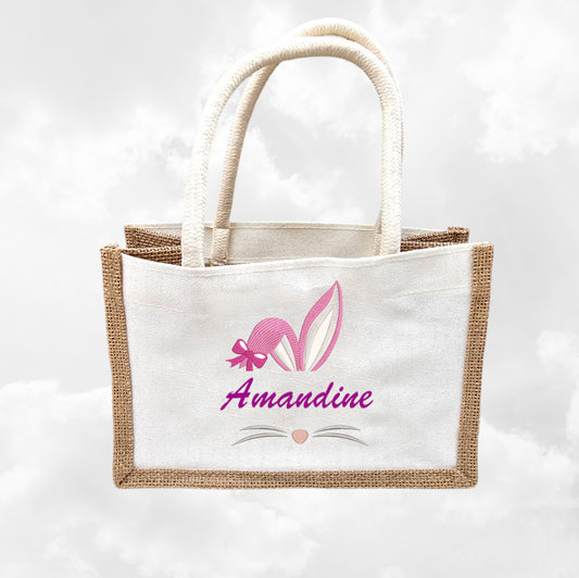 Petit Sac en Jute 23cm Personnalisé | Pâques | Lapinou Fille