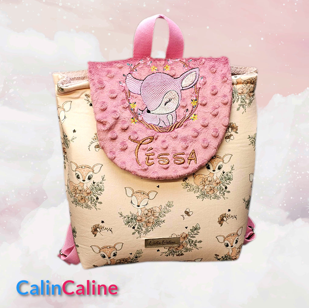 Mink baby backpack | 0-3 years old girl | 28x23 cm | To personalize