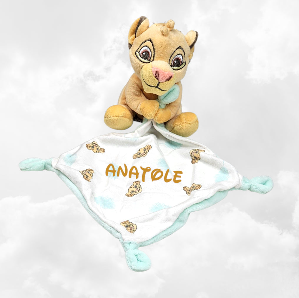Doudou Peluche Mouchoir Disney Simba 15cm | Prénom Personnalisé