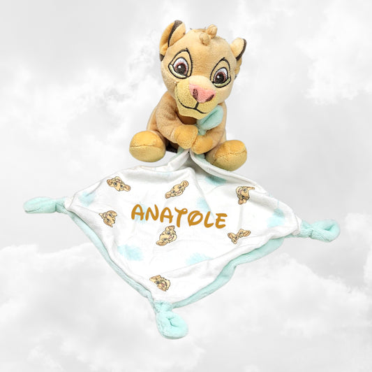 Doudou Peluche Mouchoir Disney Simba 15cm | Prénom Personnalisé