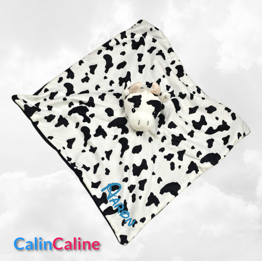 Doudou Mouchoir Plat Vache 35cm | Prénom Personnalisé