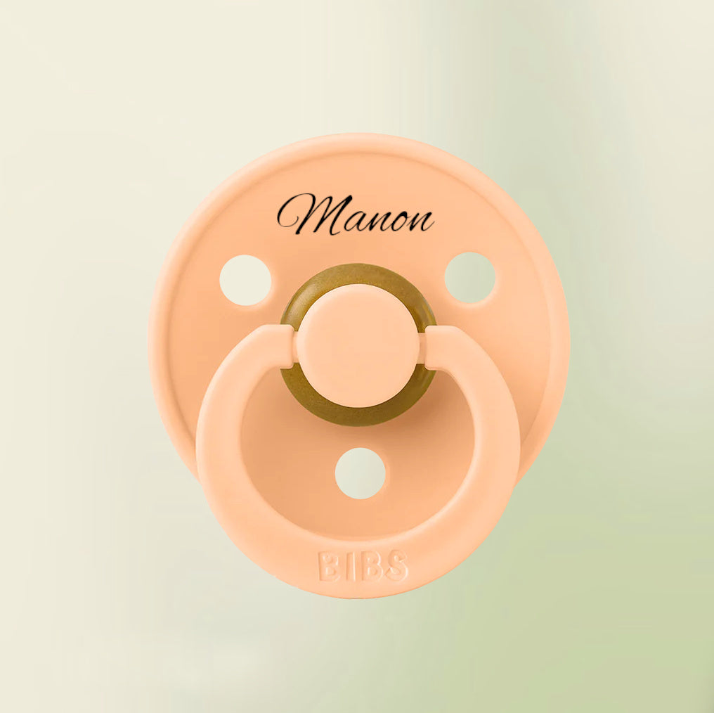 Sucette BIBS Colour avec prénom  | 0 - 6 mois | Couleur Pêche