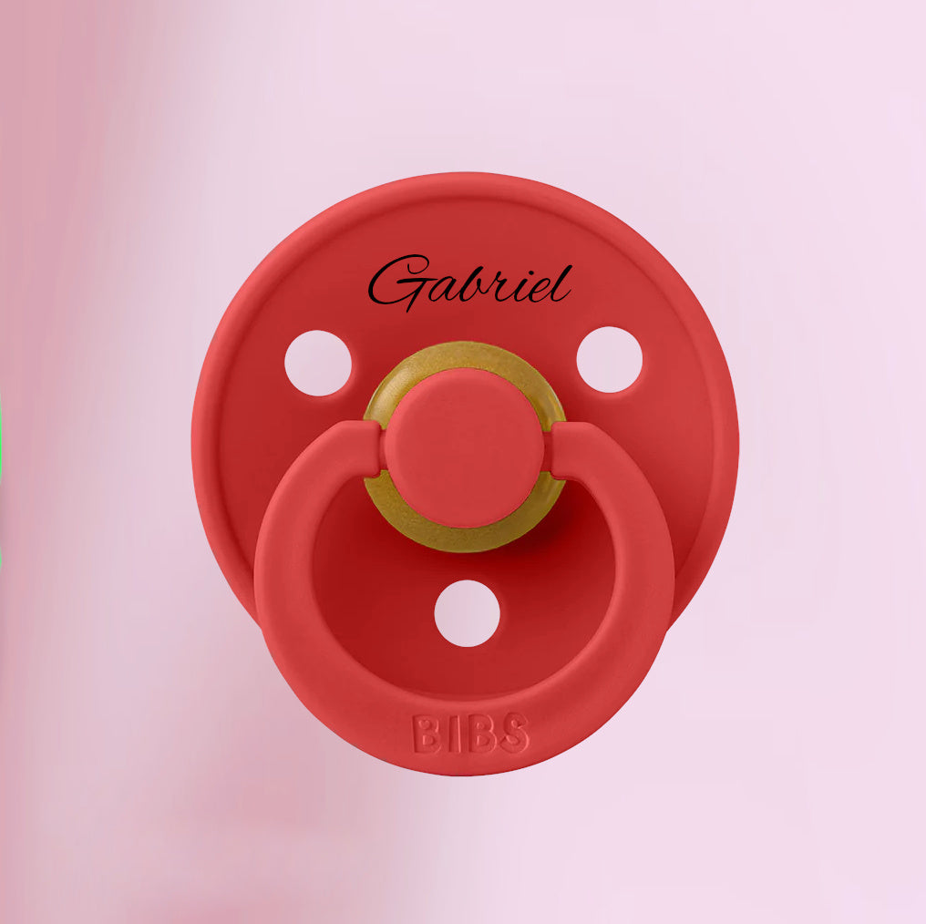 Sucette BIBS Colour avec prénom | 0 - 6 mois | Couleur Rouge Fraise