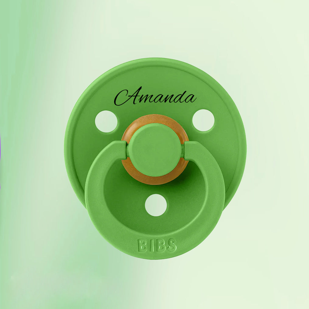 Sucette BIBS Colour avec prénom | 0 - 6 mois | Couleur Vert Poire