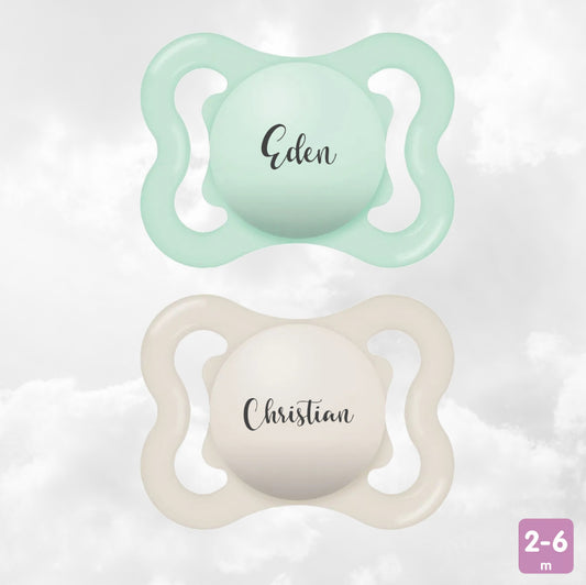 2 Sucettes MAM AIR Personnalisées | 2 à 6 mois | Neutre et Menthe