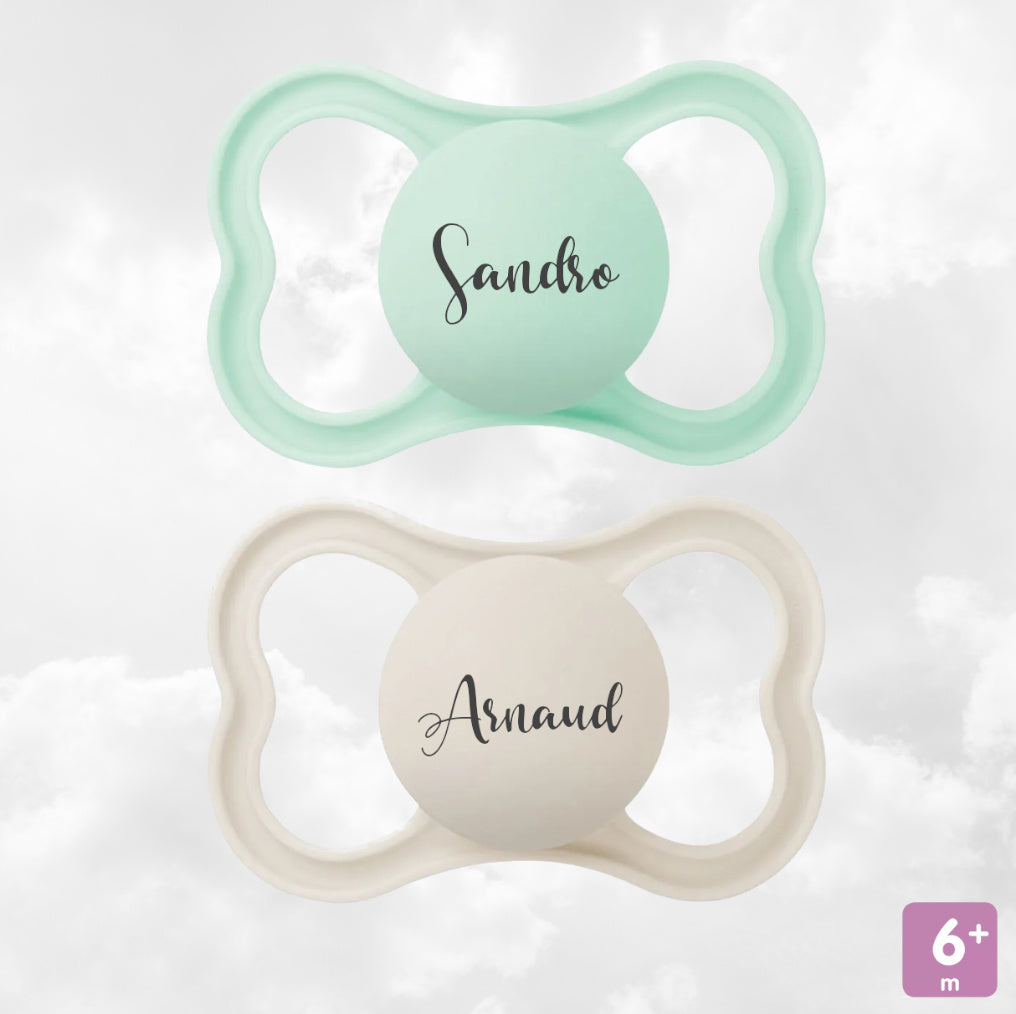 2 Sucettes MAM AIR Personnalisées | 6+ mois | Neutre et Menthe
