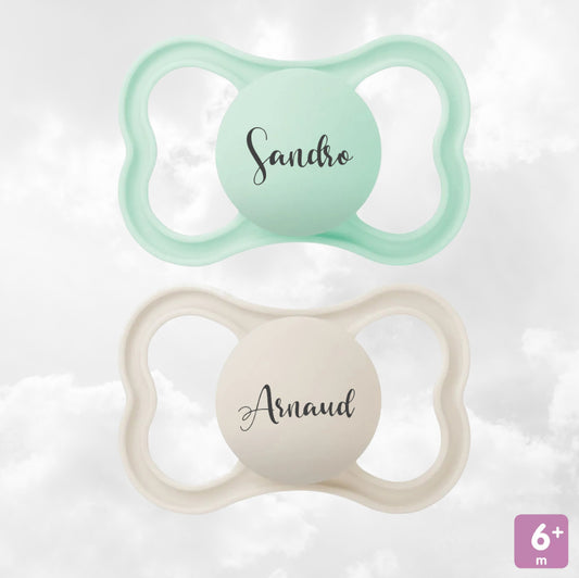 2 Sucettes MAM AIR Personnalisées | 6+ mois | Neutre et Menthe