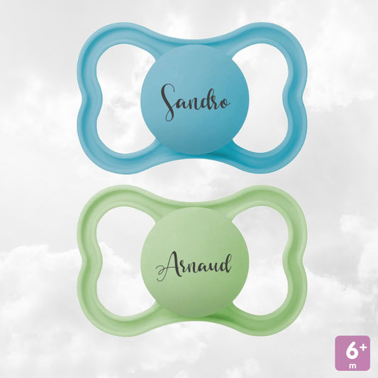 2 Sucettes MAM AIR Personnalisées | 6+ mois | Vert et Bleu