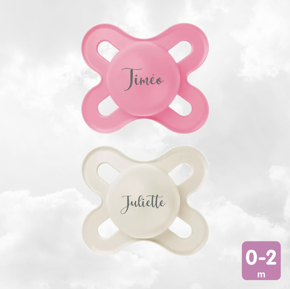 2 Sucettes MAM Naissance personnalisées | 0-2 mois | Rose et Neutre