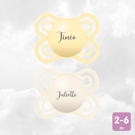 2 Sucettes MAM Perfect personnalisées | 2-6 mois | Jaune et Beige
