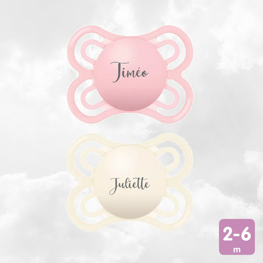 2 Sucettes MAM Perfect personnalisées | 2-6 mois | Rose et Beige