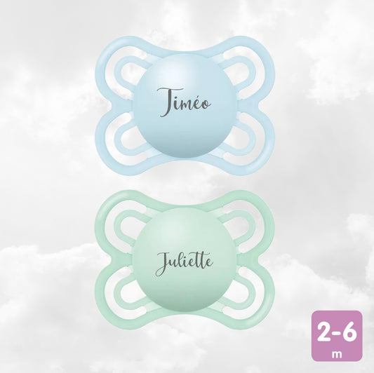 2 Sucettes MAM Perfect personnalisées | 2-6 mois | Vert et Bleu