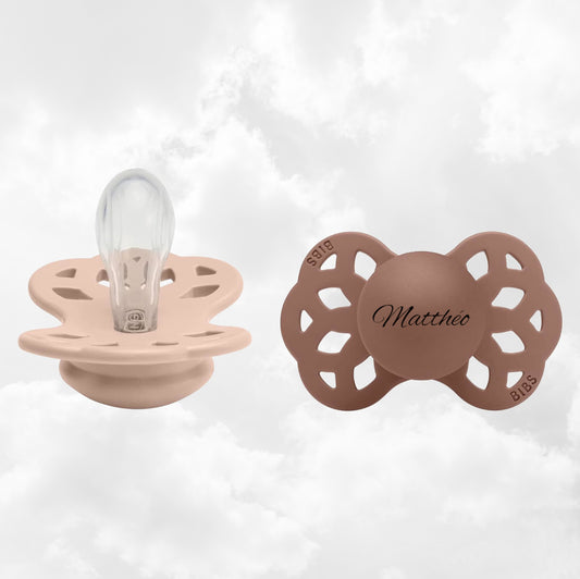 2 Sucettes physiologiques BIBS Infinity personnalisées | 0-6 mois | Blush Wood