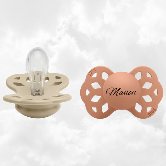 2 Sucettes physiologiques BIBS Infinity personnalisées | 0-6 mois | Vanille Pêche