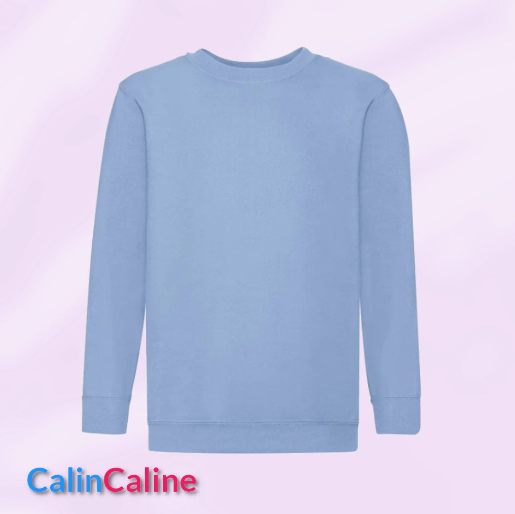 Sweat Enfant Bleu Ciel Col Rond | A Personnaliser | De 3 à 8 ans | Avec Prénom Brodé