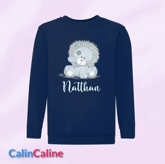 Children's Navy Blue Round Sweatshirt | To Personalize | From 3 to 8 years old | With Embroidered First Name