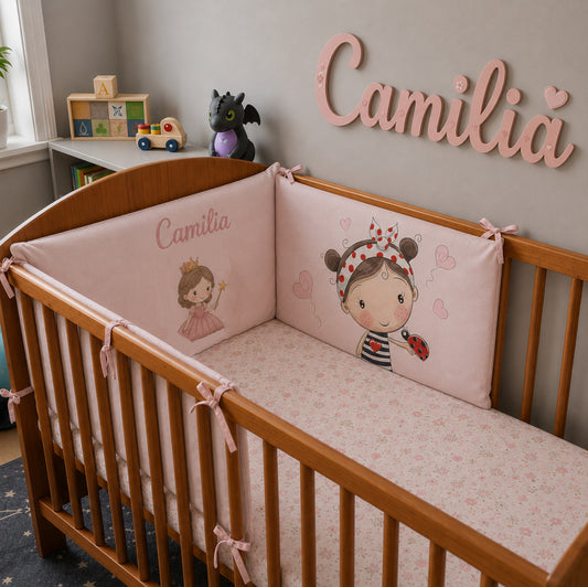 Tour de lit -Vuli- Fille Coccinelle | 3 panneaux 60cm x 40cm | A personnaliser
