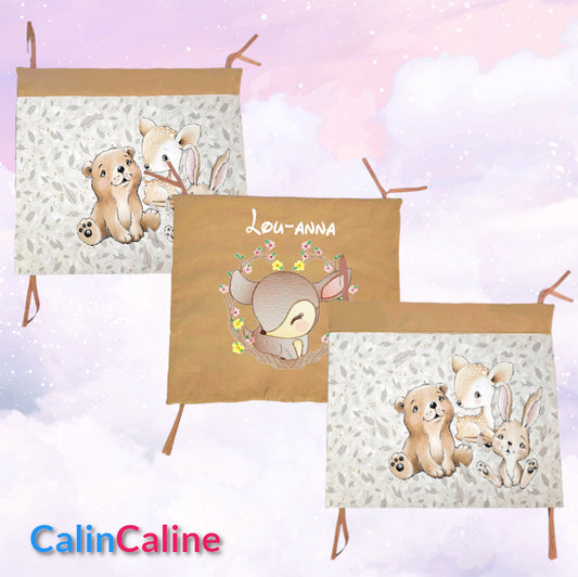 Tour de lit Cerf Ours Lapin | 3 coussins 60cm x 40cm | Coton et Velours | A personnaliser