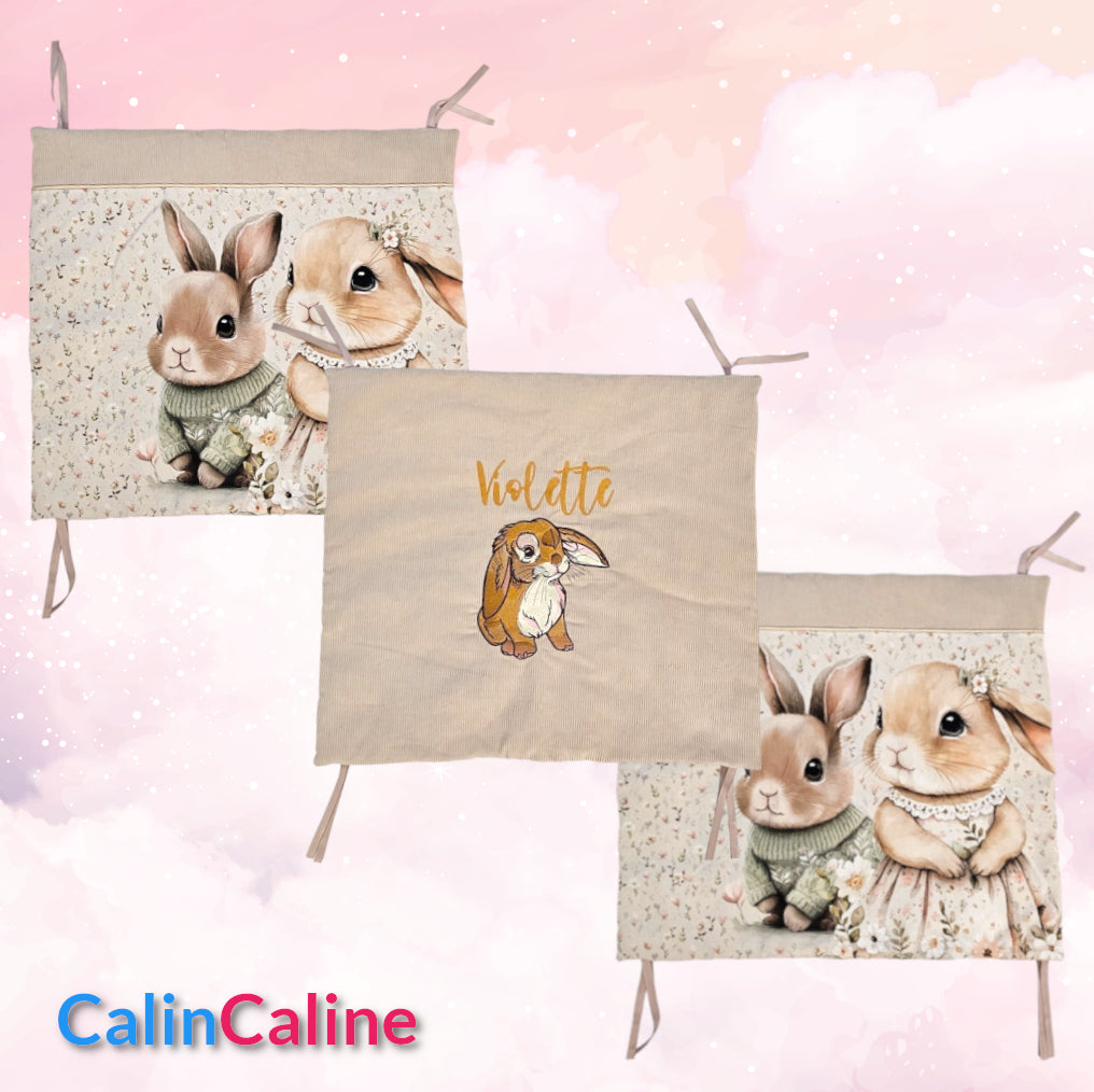 Tour de lit Lapinou | 3 coussins 60cm x 40cm | Coton et Velours | A personnaliser