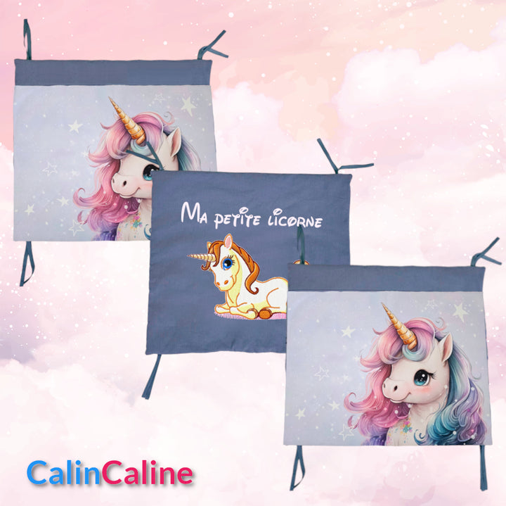 Tour de lit Licorne | 3 coussins 60cm x 40cm | Coton et Velours | A personnaliser