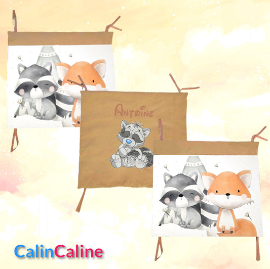 Tour de lit Raton Renard | 3 coussins 60cm x 40cm | Coton et Velours | A personnaliser