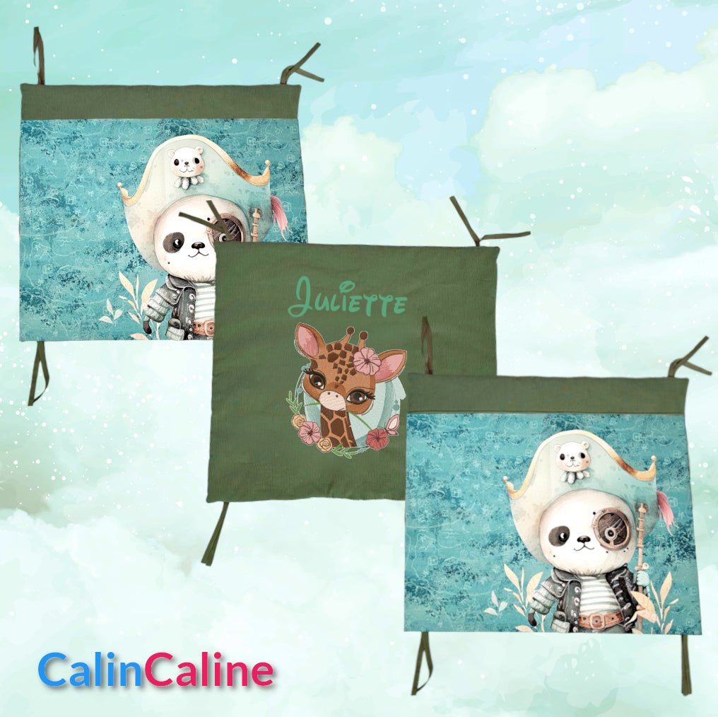 Tour de lit Panda Pirate | 3 coussins 60cm x 40cm | Coton et Velours | A personnaliser