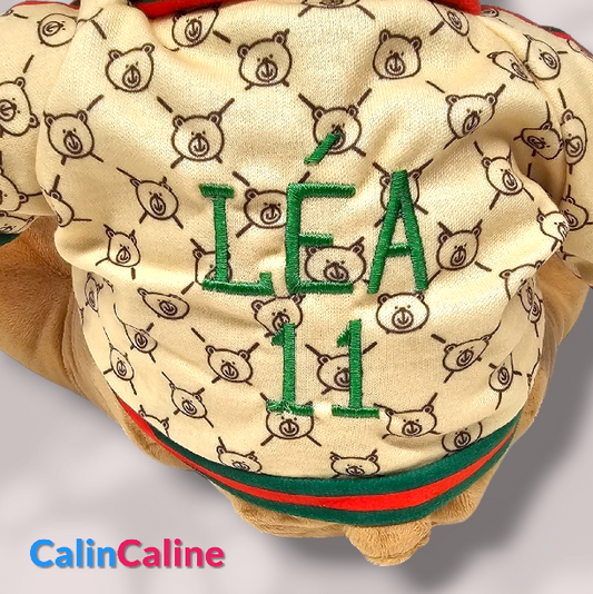 Ourson Calin 30cm avec Pull personnalisé brodé | Bande Rouge et Verte