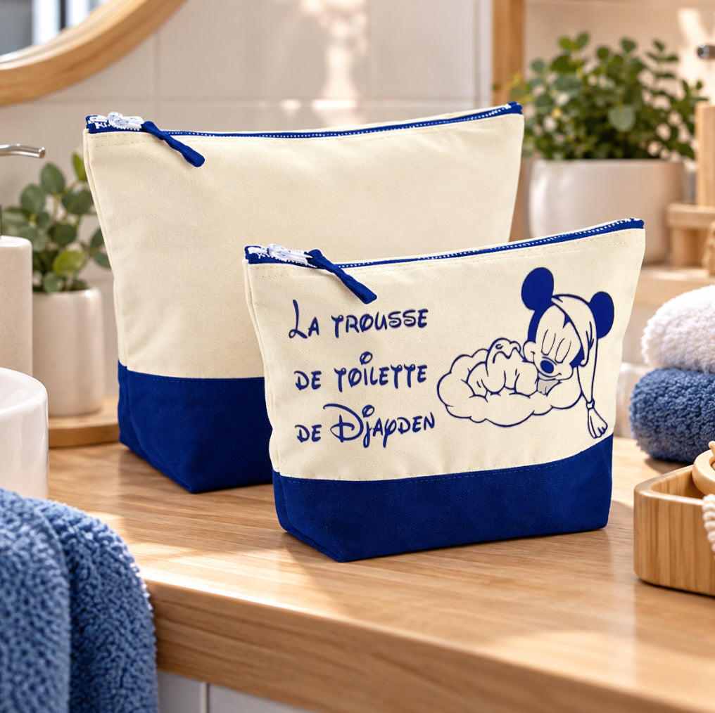 Trousse de toilette garçon personnalisée 3L et 5L | Bleu et Beige