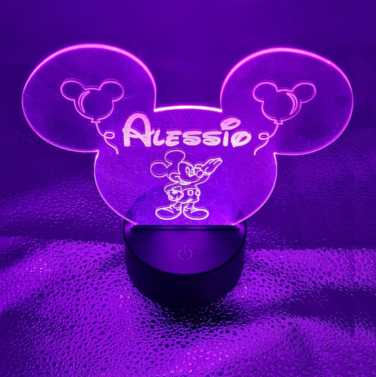 Veilleuse LED enfant personnalisée | Tête Mickey | Avec prénom et personnage