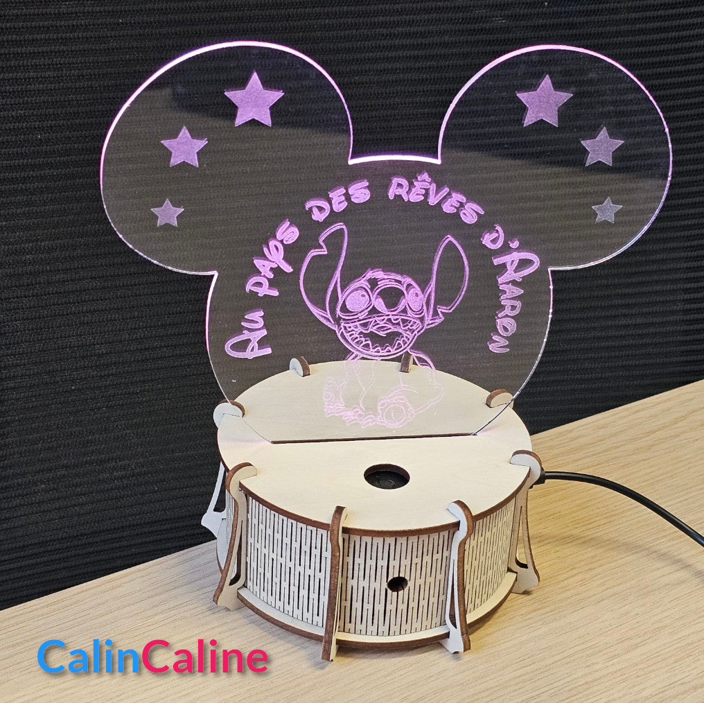 Veilleuse LED 15cm Personnalisée | Tête Mickey | Avec prénom et personnage