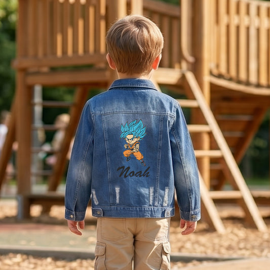 Veste en Jeans Enfant Bleu Foncé Stripes | 5-6 ans | Broderie Personnalisée