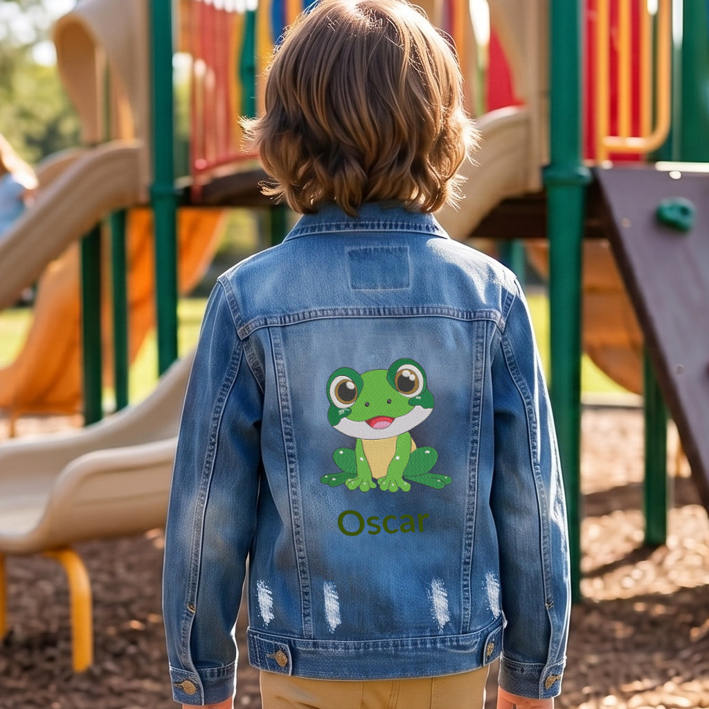Veste en Jeans Enfant Bleu Foncé Stripes | 7-8 ans | Broderie Personnalisée