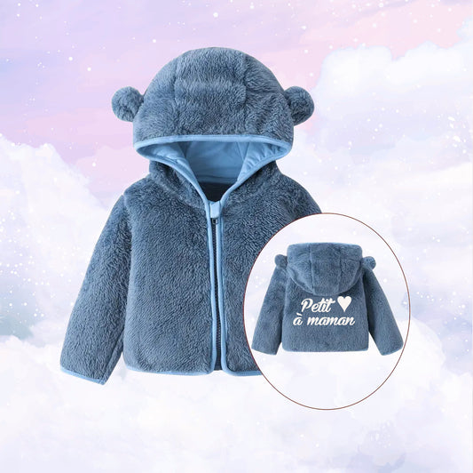 Veste Polaire Enfant Ourson -Bleu Jeans- | Message Brodé | De 6 à 18 mois