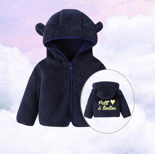 Veste Polaire Enfant Ourson -Bleu Marine- | Message Brodé | De 6 à 18 mois