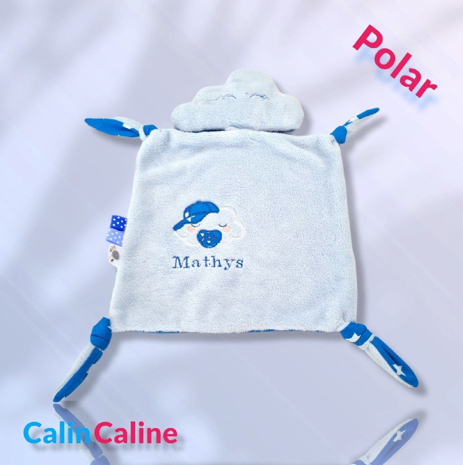 Doudou Nuage Garçon avec prénom brodé | Coton Polaire | A personnaliser