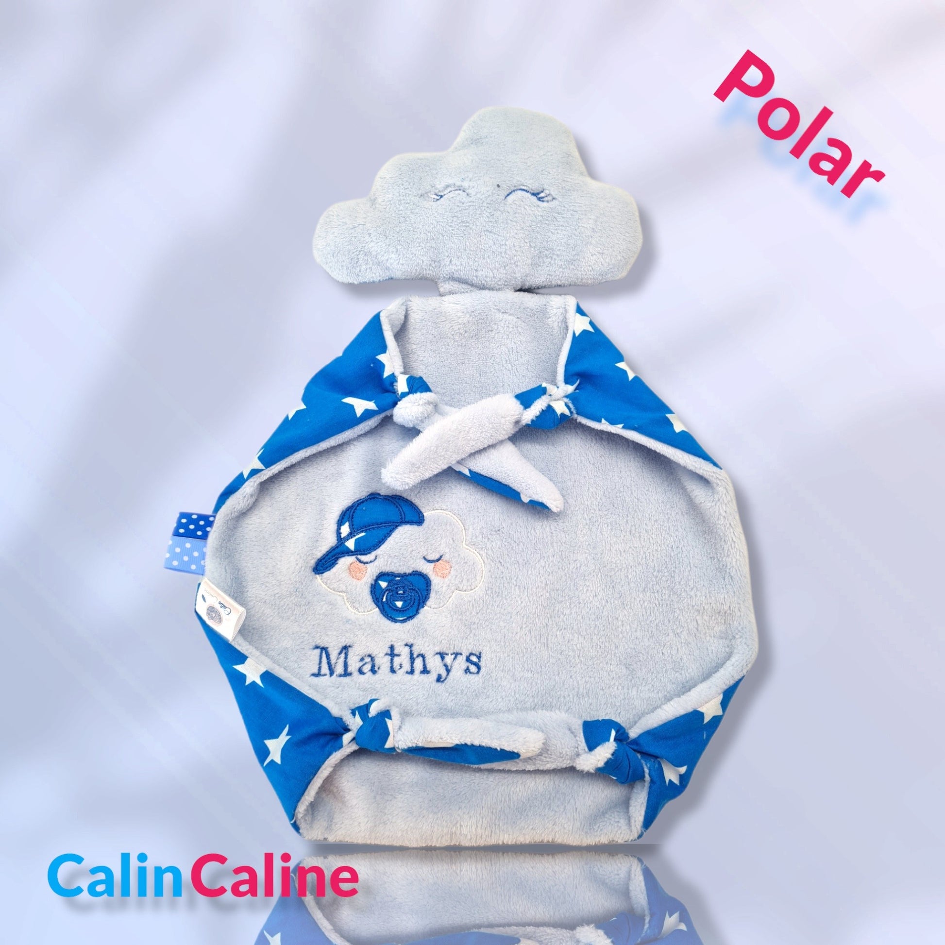 Doudou Nuage Garçon avec prénom brodé | Coton Polaire | A personnaliser
