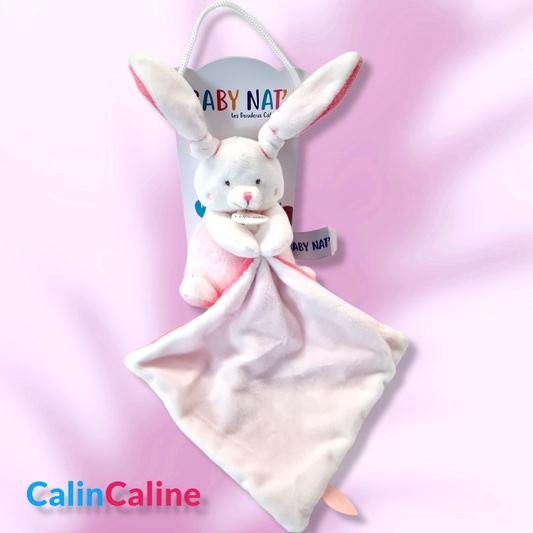 Pantin avec doudou lapin fille 12 cm personnalisé