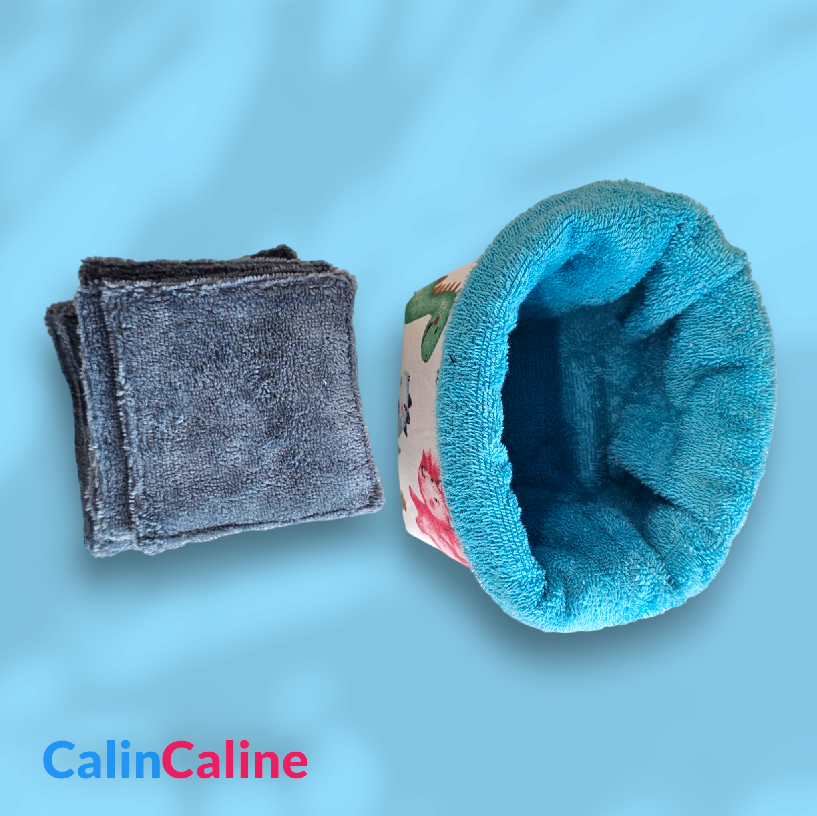 Panier et 8 Lingettes Lavables en Coton pour Bébé | Bleu - Dinosaures