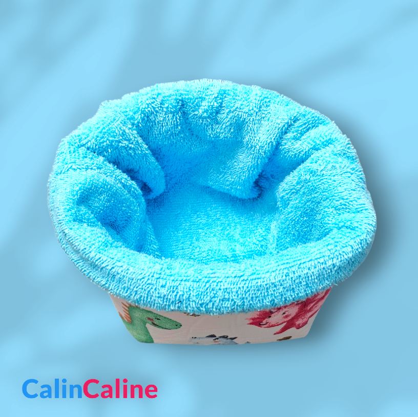 Panier et 8 Lingettes Lavables en Coton pour Bébé | Bleu - Dinosaures